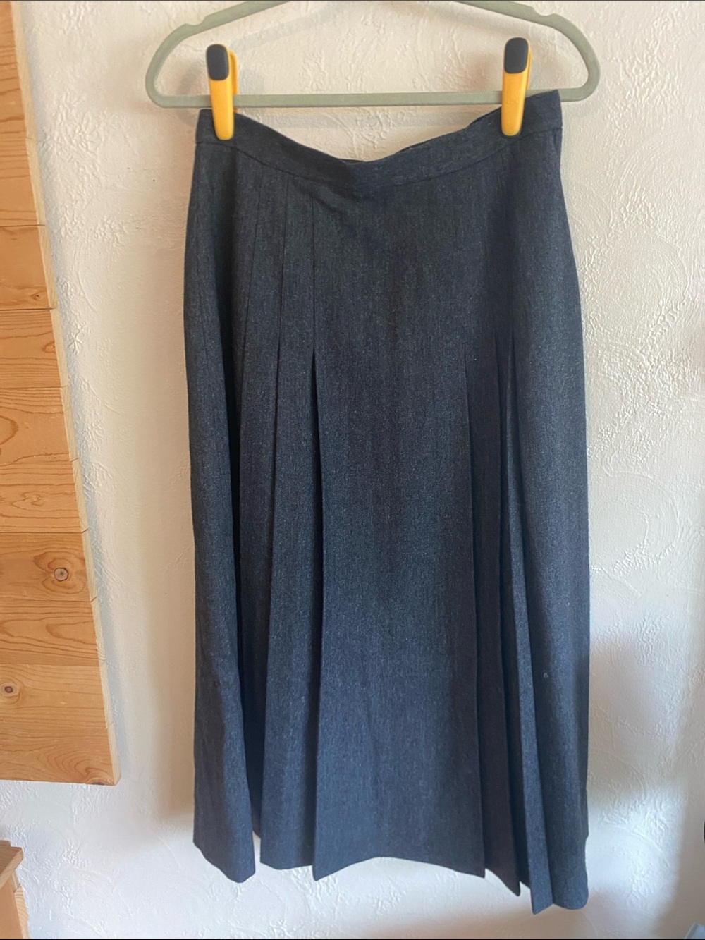Vintage Wool Dark Gray Pleated Midi Skirt